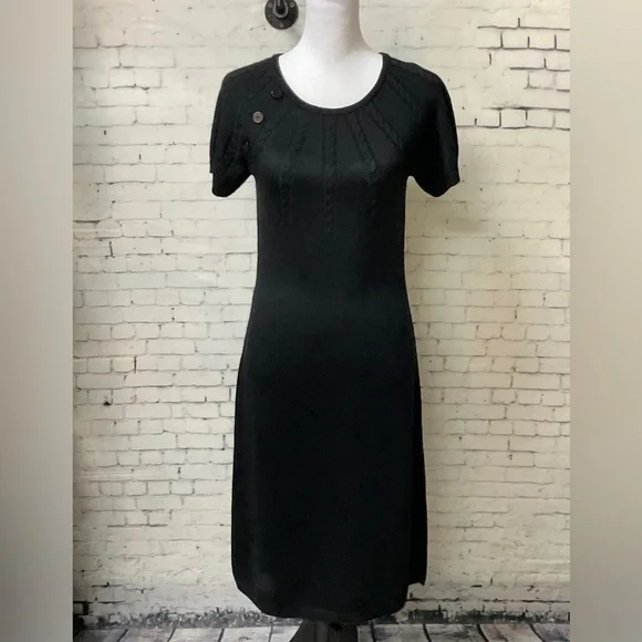 Calvin Klein Women Black BodyCon Sheath Wool Sweater Dress Cap Sleeve XS… - Picture 1 of 11